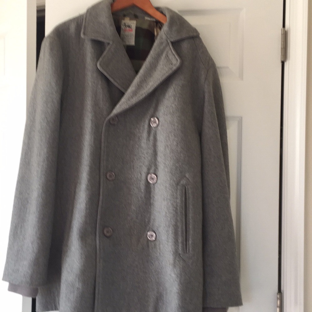 Men’ grey Triple Five Soul wool pea coat, size XXL